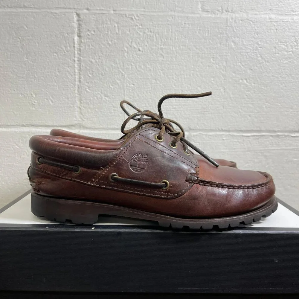 Timberland Classic Lug Boat Shoe Gore Tex Brown Leather 3 Eye Men's Size 8 US